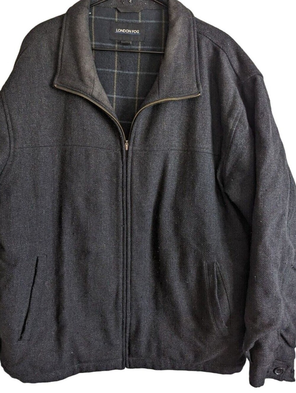 London Fog Mens Sz L Heavy Wool Coat Zip Up dark Gray Utility